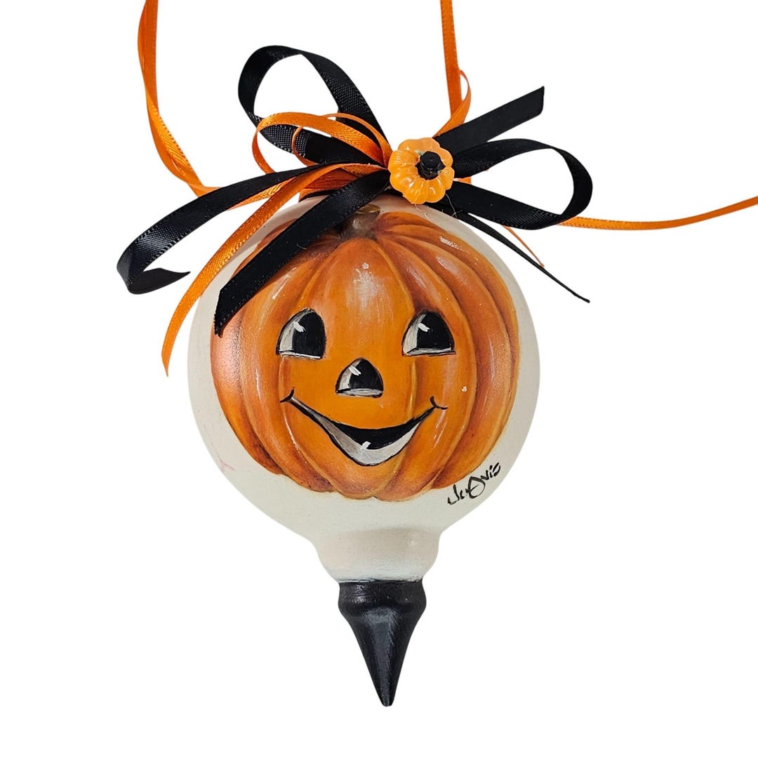 Vintage Hand Painted Halloween Jack O Lantern Wall Decor Ribbons ...