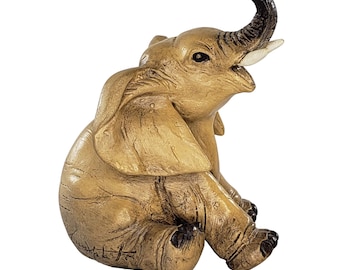 Vintage Guido Cacciapuoti Baby Lucky Elephant Figurine Signed Trunk Up