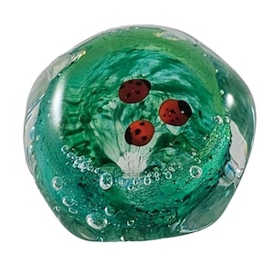 Vintage Timothy E. Landers Ladybug Paperweight Glass Green