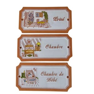 Set di 3 targhe in ceramica francese per porte, per camerette e aree private, stile vintage