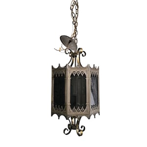 Vintage Lightcraft of California Swag Lamp Cast Brass Hanging Gothic Mid Century