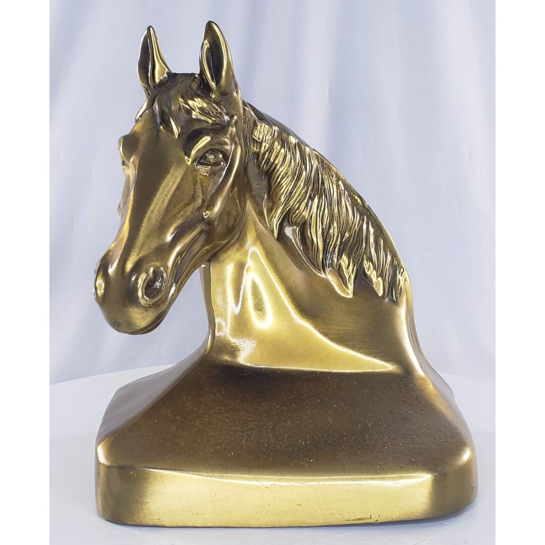 PMC 88 Horse Head Bookend Brass Metal Gold Tone Heavy Single Etsy
