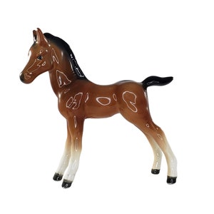 Vintage Lefton Foal Horse Figurine Bay Brown White Porcelain 03941