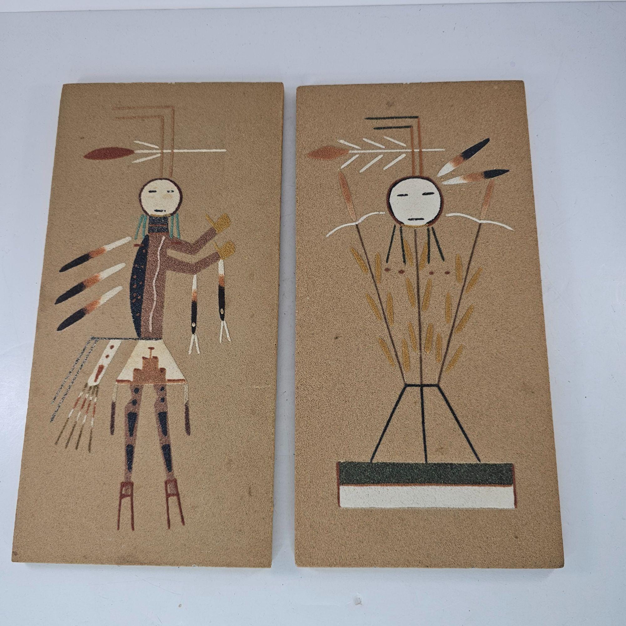 Hump Backed Yei Sand Art Panels Native American Decor Signed Set