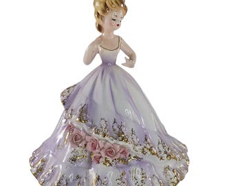 Josef Originals Porcelain Engagement Figurine Romance Series Purple Dress *Chips*