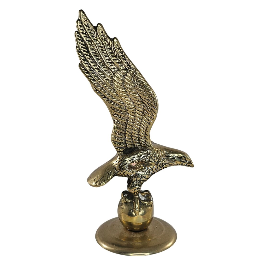 Vintage Brass Eagle on Globe Hawk Bird Statue Flying Perched Etsy
