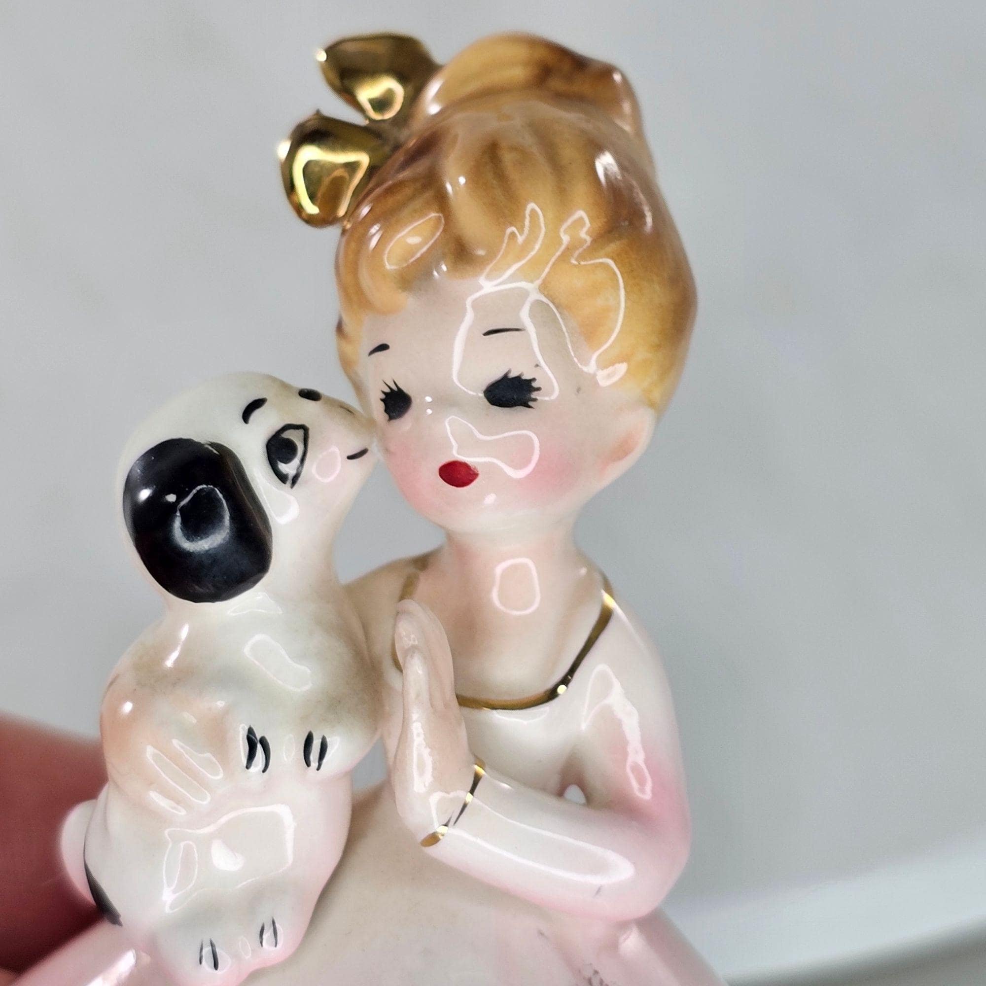 Josef Originals Puppy Love Pet Series Girl in Pink Dress Holding