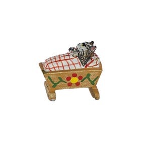 Fritz Bermann Vienna Bronze Cat In Cradle Cold Painted Kitten Tucked Into Bed
