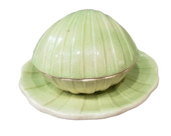 Vintage Japan Green Clam Sea Shell Trinket Box Zestaw naczyń Mydło Toaletka Syrenka