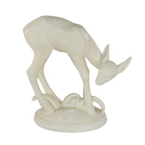 Vintage Hertwig Katzhutte Germany Ceramic Deer Figurine White Fawn