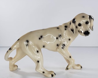 Vintage Dalmatian Spotted Dog Sad Walking Figurine Hard Plastic *Repaired*