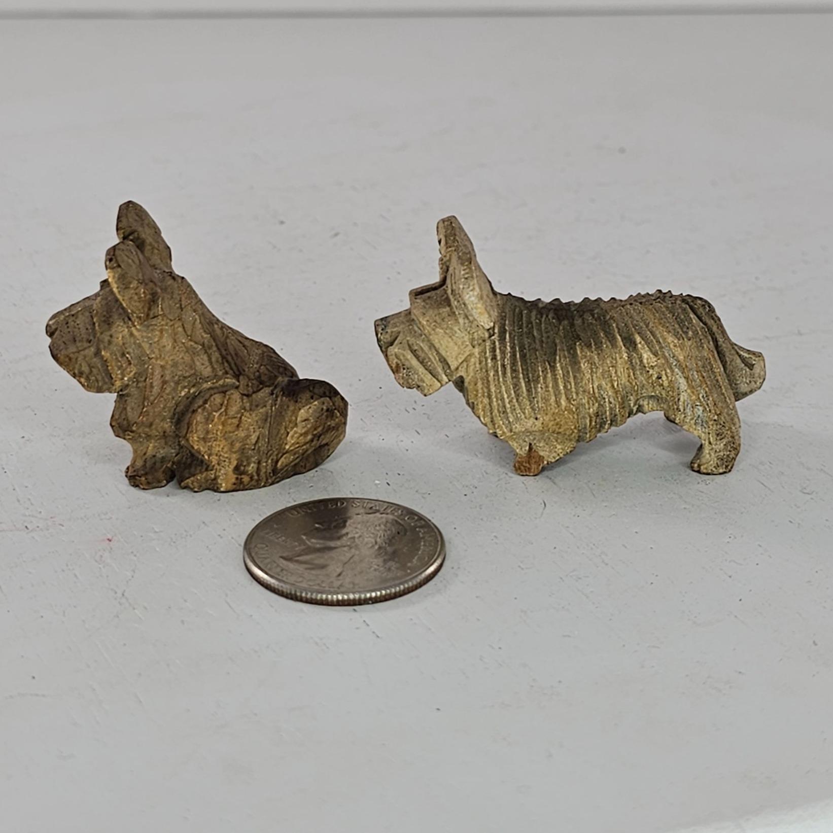 Vintage Anri Italy Wood Carved Skye Terrier Scottie Dogs Miniature