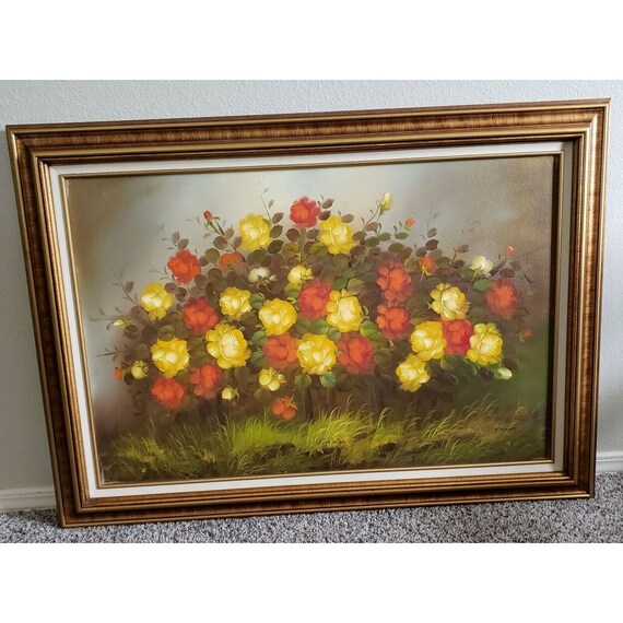 Original Medina Rose Bush Floral Flower Oil Painting Artist Signed