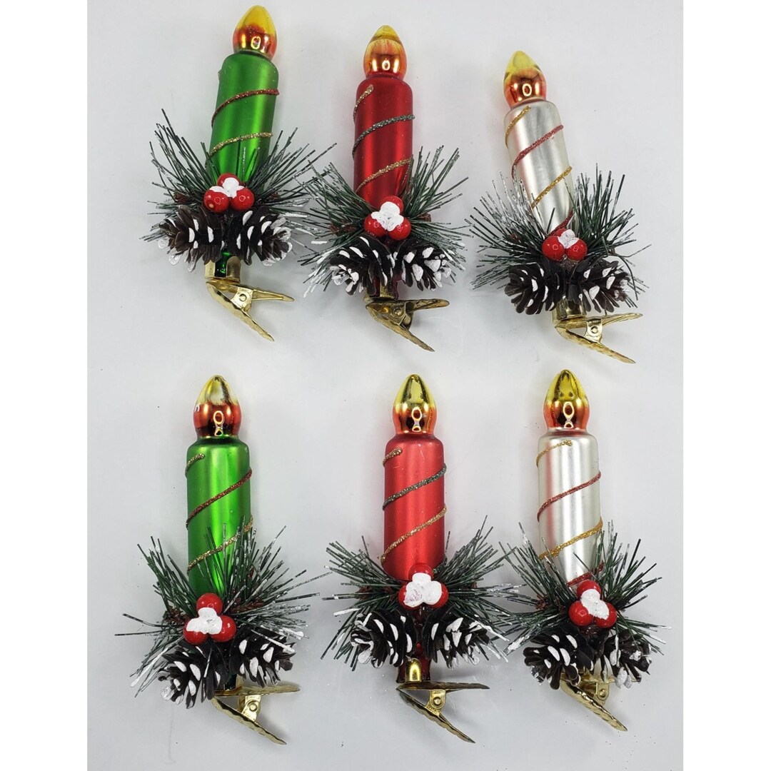 Blown Glass Candle Clip on Ornaments Christmas Set Lot of 6 Etsy