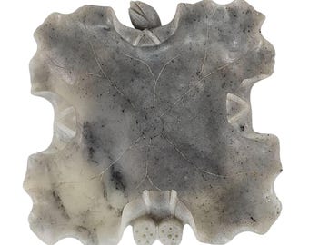 Antique Chinese Soapstone Lotus Leaf Brush Washing Dish Bowl 6"