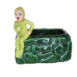 Millesan Drews California Pixie Keramik Pflanzer Grün Mid Century WIE IST repariert