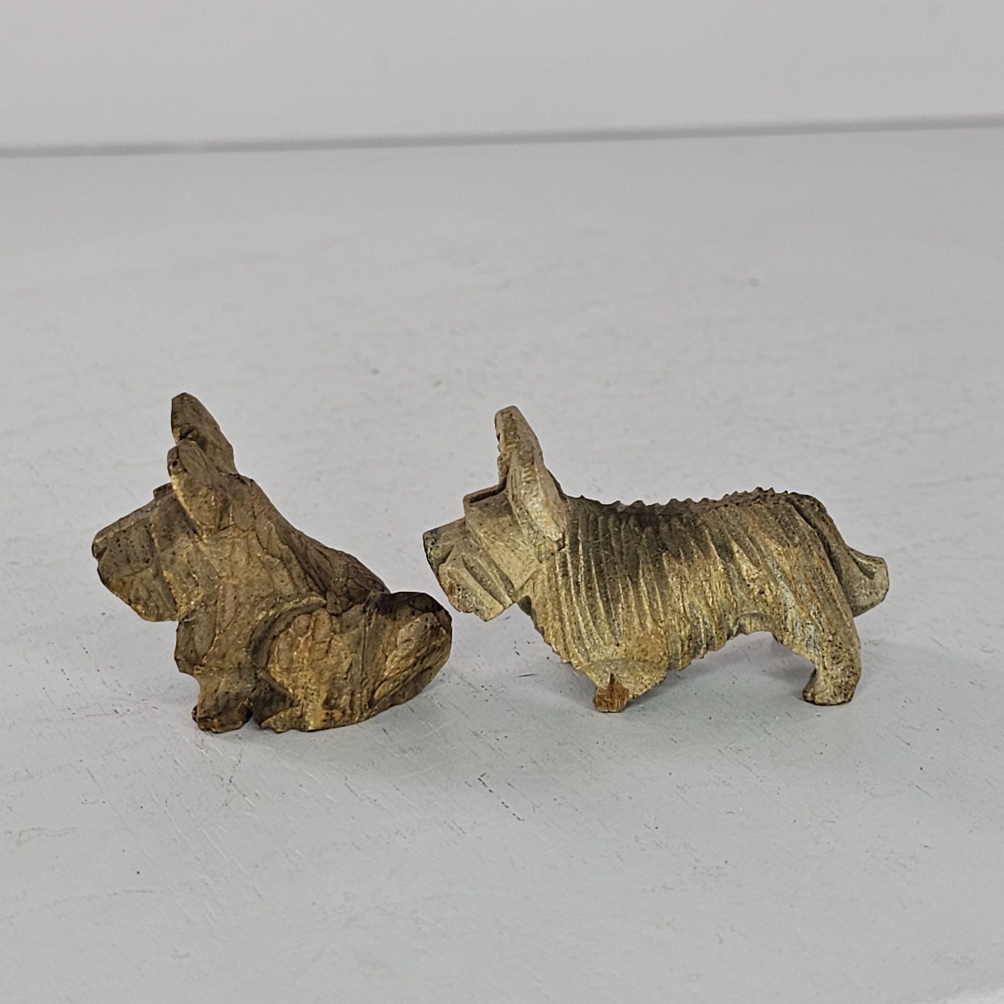 Vintage Anri Italy Wood Carved Skye Terrier Scottie Dogs Miniature