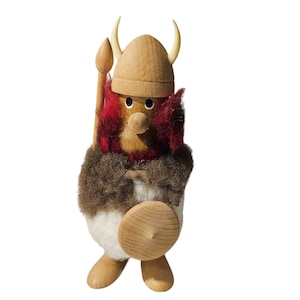 Hans Bolling Viking Danish Modern Teak Wood Figure Shield Spear Fur