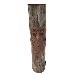 Wood Carved Tree Spirit Forest Gnome Wizard Bearded Man Folk Art 18"