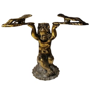 Vintage Victorian Bronze Querubim Criança com Mão Em Forma de Lenço Carta Clipes