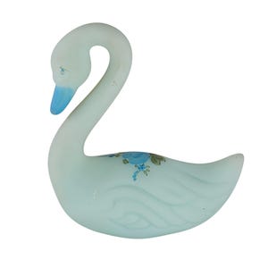 Fenton Satin Blue Glass Swan Blue Roses Satin Hand Painted Signed