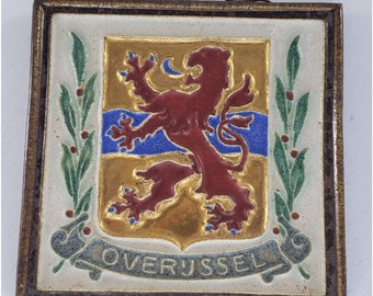 Porceleyne Fles Royal Delft Cloisonne Tile Overussel Coat Arms Wall Hanging