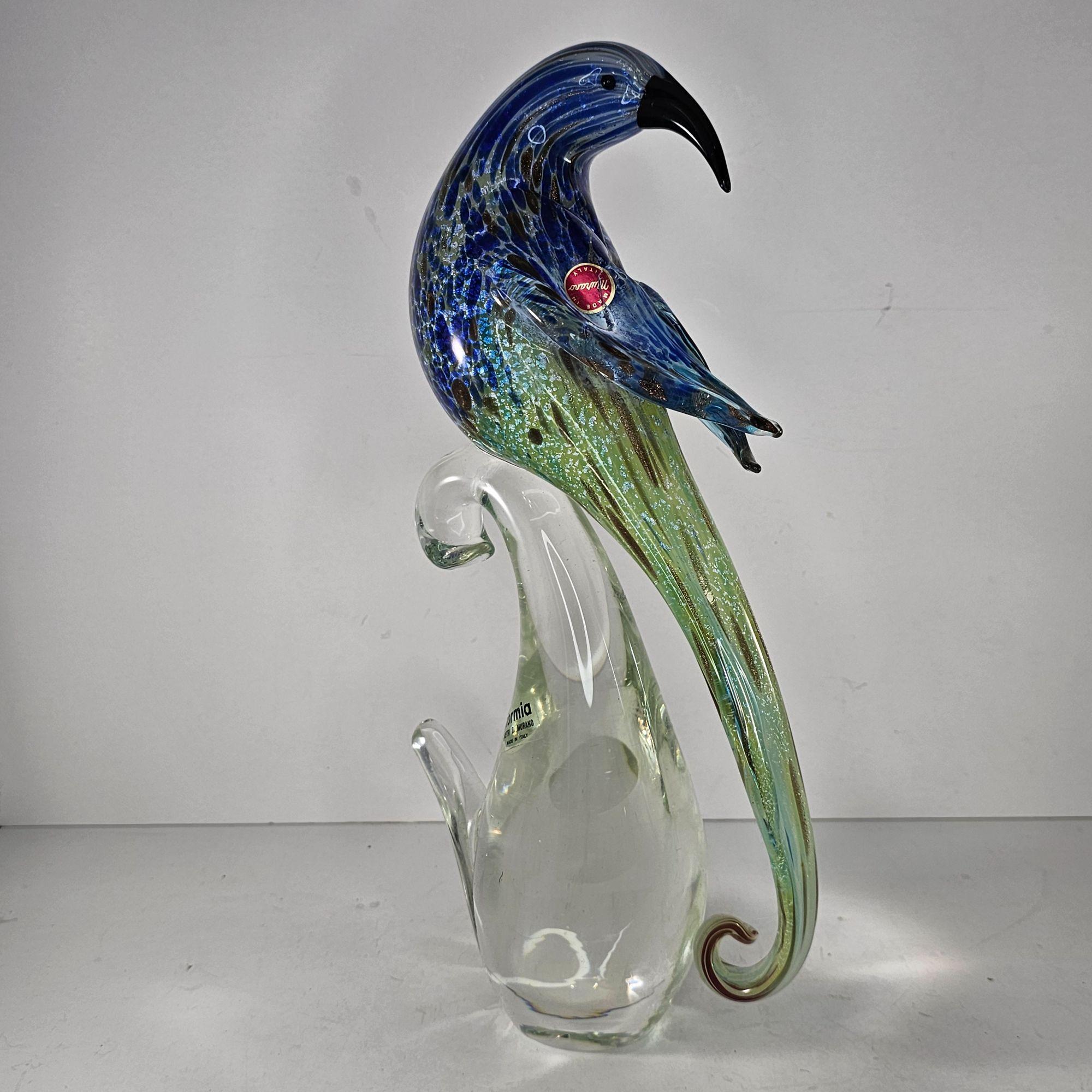 Formia Vetri Di Murano Italy Bird Blue Green Glass Figurine 58/500