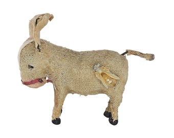 Antique Japan Working Mohair Windup Toy Donkey With Bug On Hip Missing Key AS IS