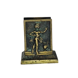 Vintage Molded Brass Matchbox Match Holder Lady Ewer Design Made in Germany