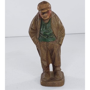 Vintage Hand Carved Folk Art Statue Fisherman Sculpture