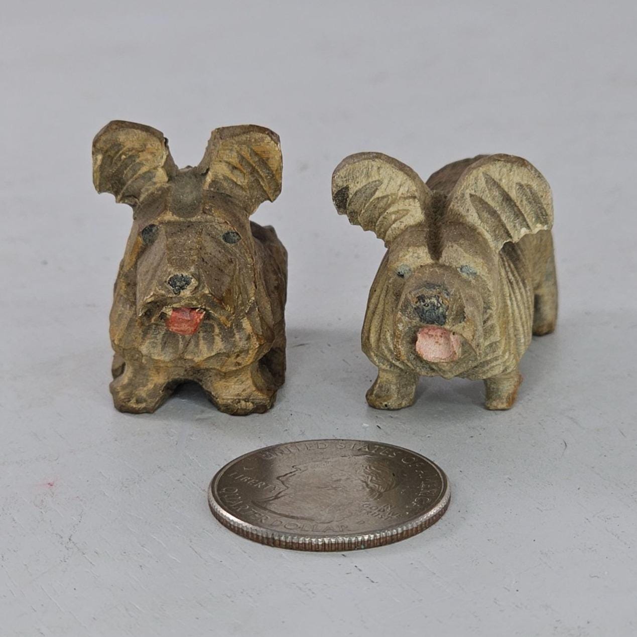 Vintage Anri Italy Wood Carved Skye Terrier Scottie Dogs Miniature