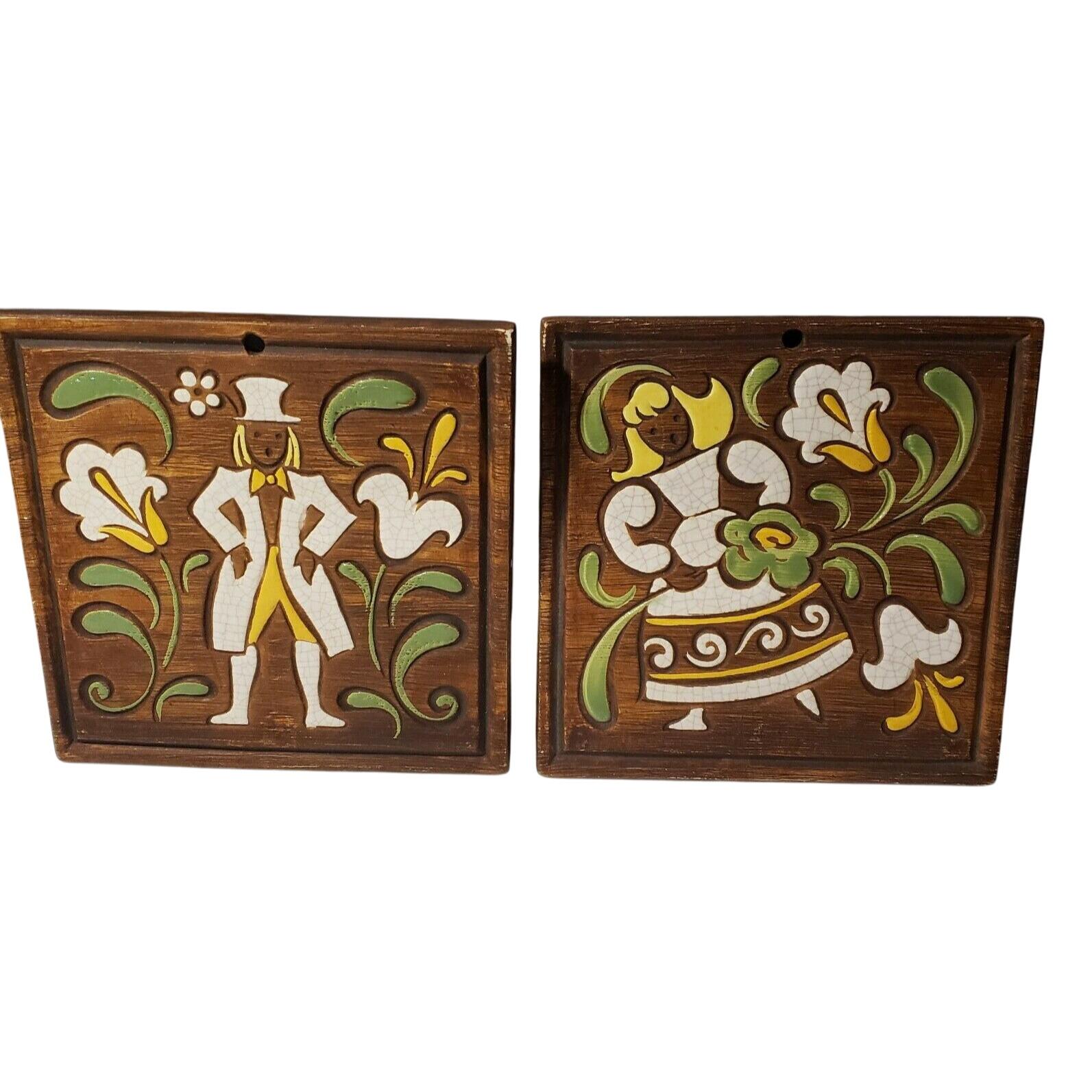 Vintage Brayton Laguna Trivet Wall Tile Plaque Vintage California Man Woman