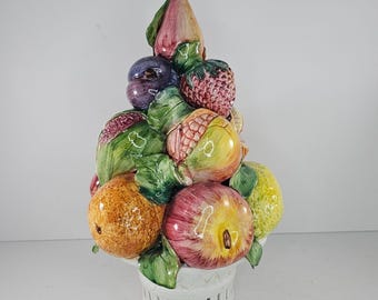 Vintage Horchow Italy Fruit Topiary Centerpiece Ceramic Porcelain