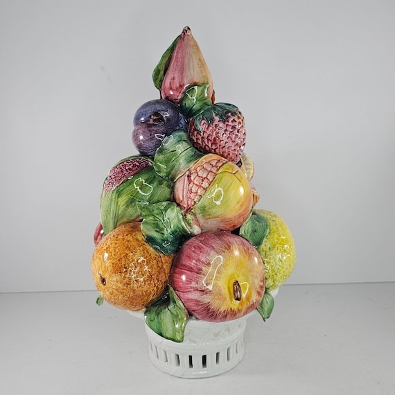 Vintage Horchow Italy Fruit Topiary Centerpiece Ceramic Porcelain