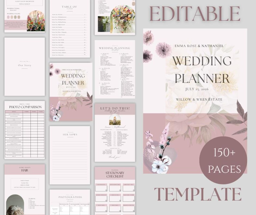 Ultimate Editable Wedding Planner | 150+ Page Canva Template ...