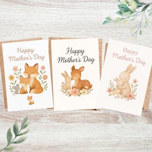 Muttertagskarten-Bundle - 3er-Set druckbare Tier-Grußkarten (Digitaler Download, 5x7-Zoll-Klappkarten)
