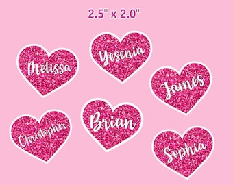 Custom Name Stickers | personalization | Valentine’s Day gift | Heart | Best Friend Gift | School Gift | Glitter Heart Sticker | Customized
