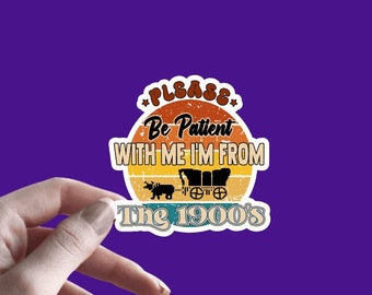 I'm From the 1900's | Please Be Patient With Me - Sticker | The Oregon Trail Computer game, funny, 1990 1980 1970 | Vintage Old School