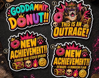 Dungeon Crawler Carl inspired stickers | Goddammit Donut, This is an outrage, New Achievement | Princess Donut | Bookish | BookTok | Kindle