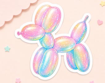 Glitter Balloon Dog sticker, Cute Dog sticker, Sticker for laptop or water bottle, Balloon Animal sticker, Cute Sticker, Pastel Holographic