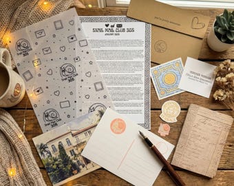 Snail Mail Club, Monthly Art Mail Club, postcard, sticker, envelope, junk journal, stationary