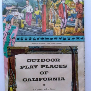 Large Vintage Cartographic Map &quot;Outdoor Play Places Of California&quot; 1954 Map - 4&#39;x3&#39;