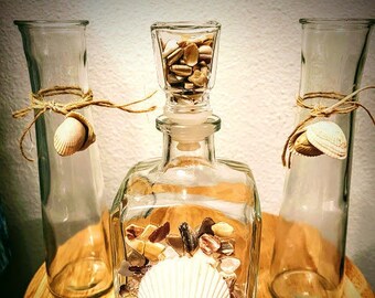 Beach /Sand Ceremony Set -  Beautiful Decanter with Seashell beakers Beach or Tropical Weddings *Monogramming available