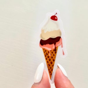 Adesivo de Casquinha de Sorvete – Vinil de Sobremesa Fofo ou PNG Digital | Adesivo de Comida Kawaii | Adesivo de Planejador Estético de Verão