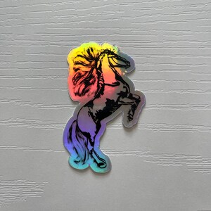 Horse Holographic Vinyl Sticker | Equestrian | Horse Show | Horse Back Riding | Gallop | Rider | Farm Animal Life | Mares | Foal | Stallion
