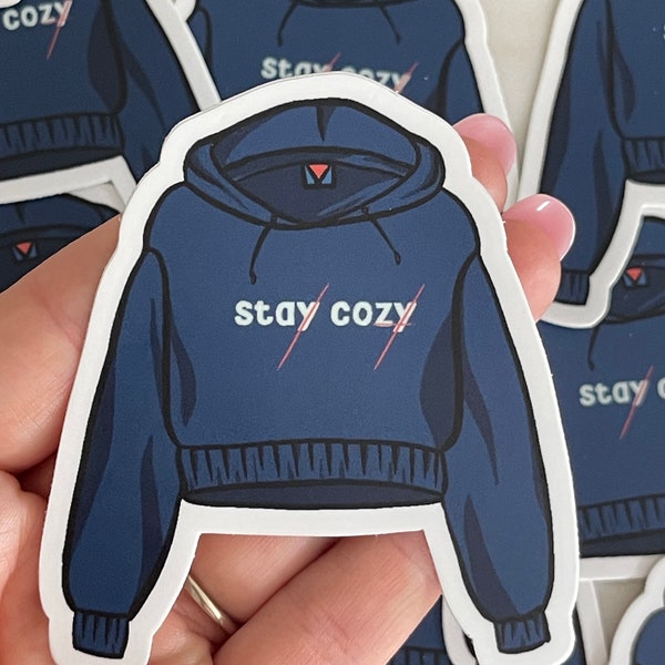 Cozy Sweatshirt Matte Vinyl Sticker | Hoodie | Blue | Navy | Stay Cozy | Pullover | Cotton | Wool | Knit | Drawstring