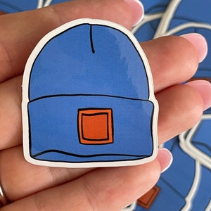 Blauer Beanie Hut glänzender Vinyl Aufkleber | Wintermütze | Wollmütze | Snowboard Mütze | Bordüre | Ski | Wandern | Schneeschuh | Fischen | Ski fahren
