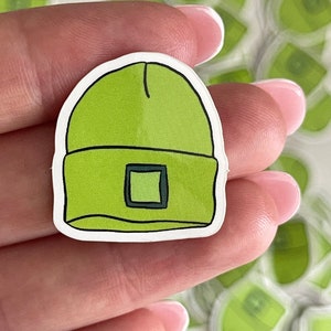 Grüner Beanie Hut glänzender Vinyl Aufkleber | Wintermütze | Wollmütze | Snowboard Mütze | Bordüre | Ski | Wandern | Schneeschuh | Fischen | Ski fahren