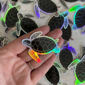 Schildkröte Holographischer Aufkleber - Sommer Sea Life Vinyl Aufkleber | Niedliche Ozeantierästhetik | Wasserflasche oder Laptop Aufkleber