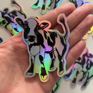 Jumbo Highland Cow Sticker – Holographic Vinyl | Farm Animal Aesthetic | Cute Cow Decal